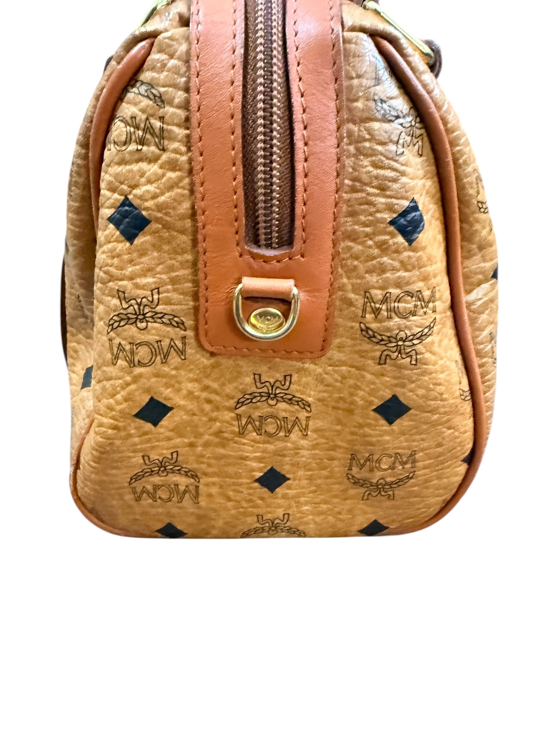 MCM Cognac Visetos Bando Boston Bag