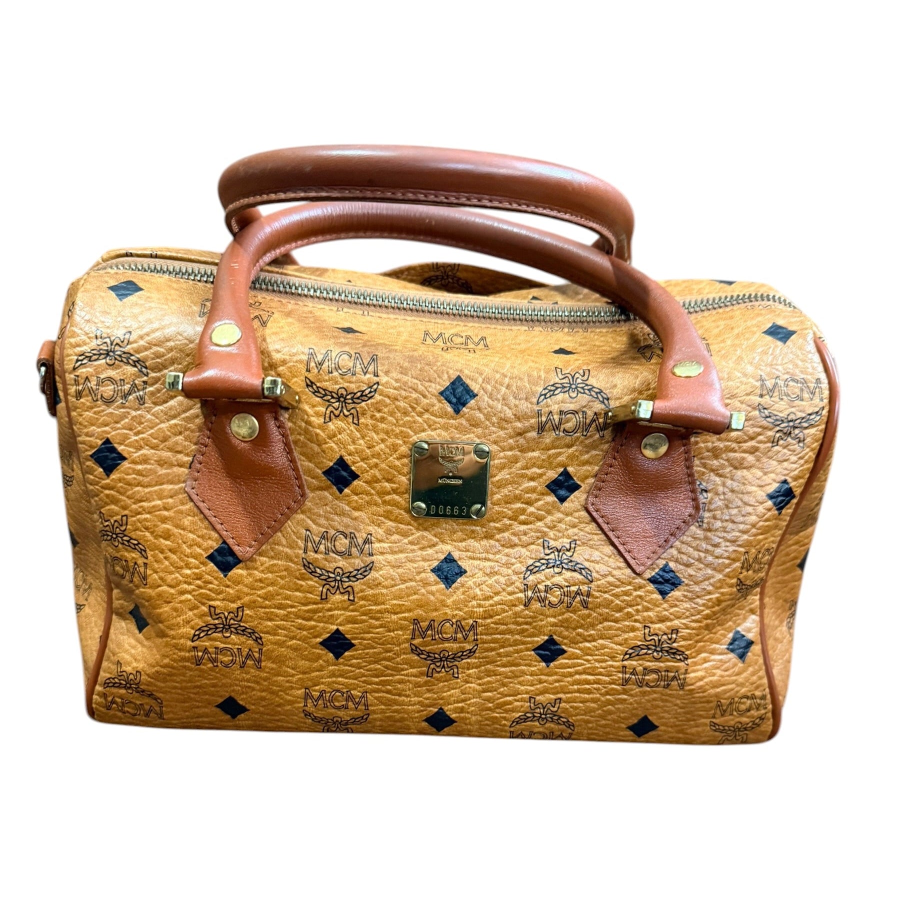 MCM Cognac Visetos Boston Bag