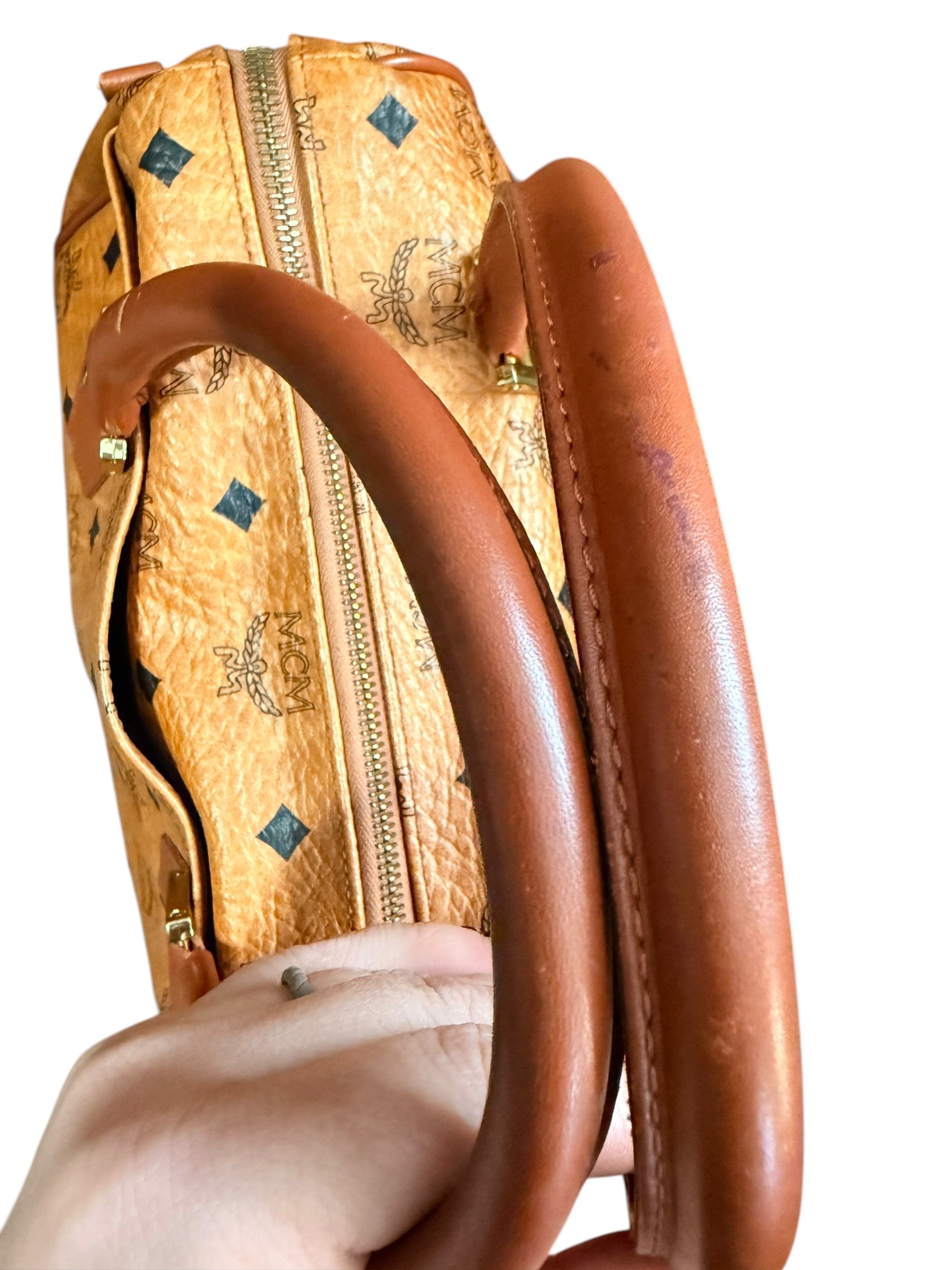 MCM Cognac Visetos Boston Bag