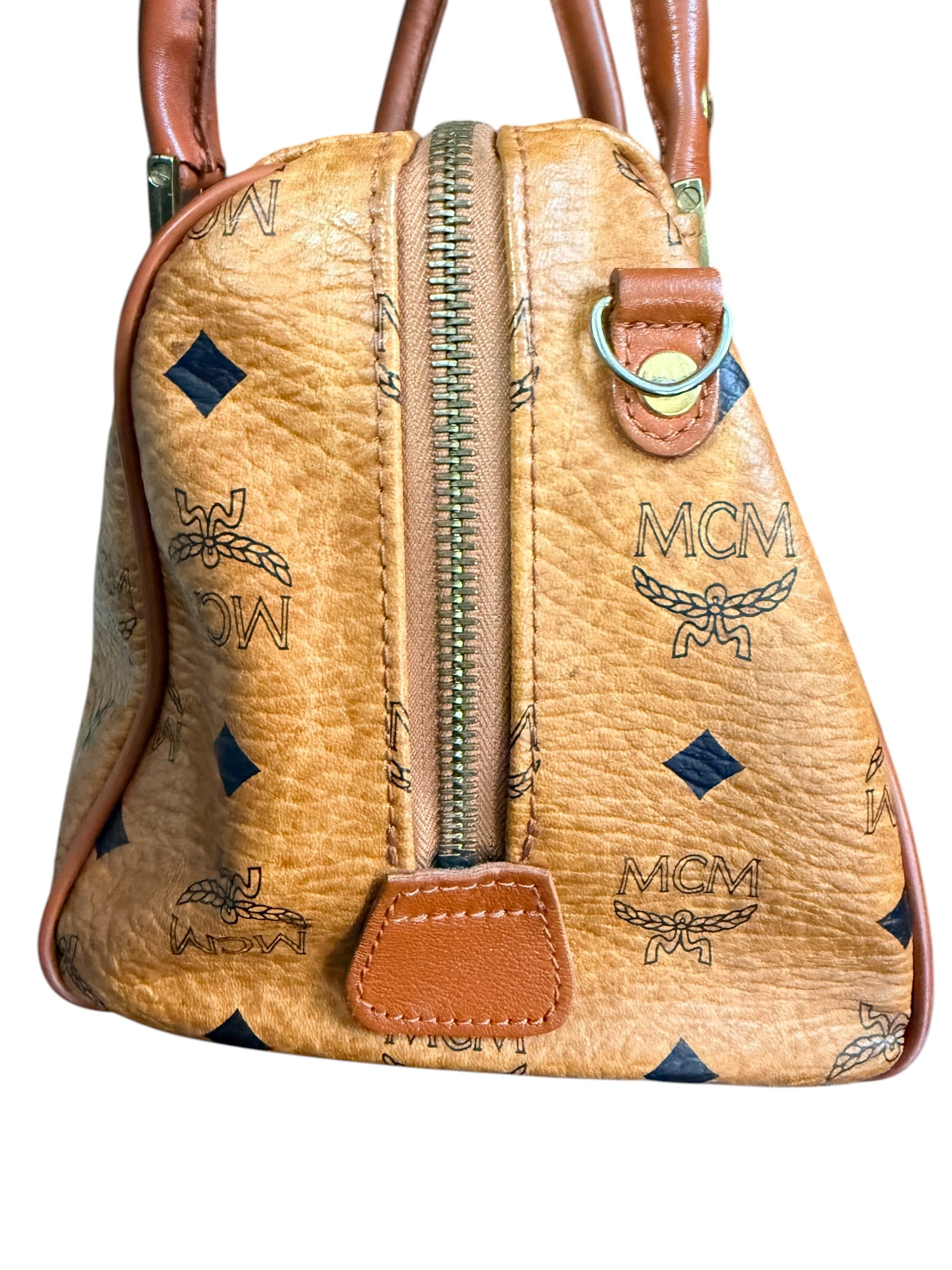 MCM Cognac Visetos Boston Bag