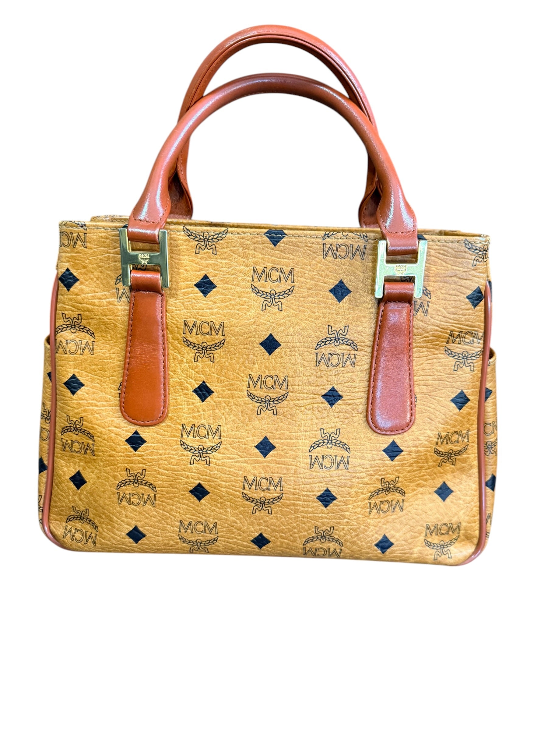 MCM Cognac Visetos Top Handle Bag