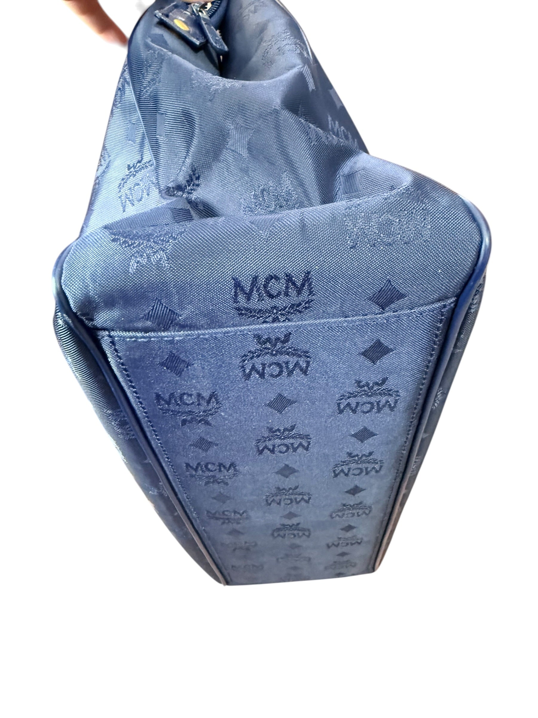 MCM Navy Nylon Gold Tote